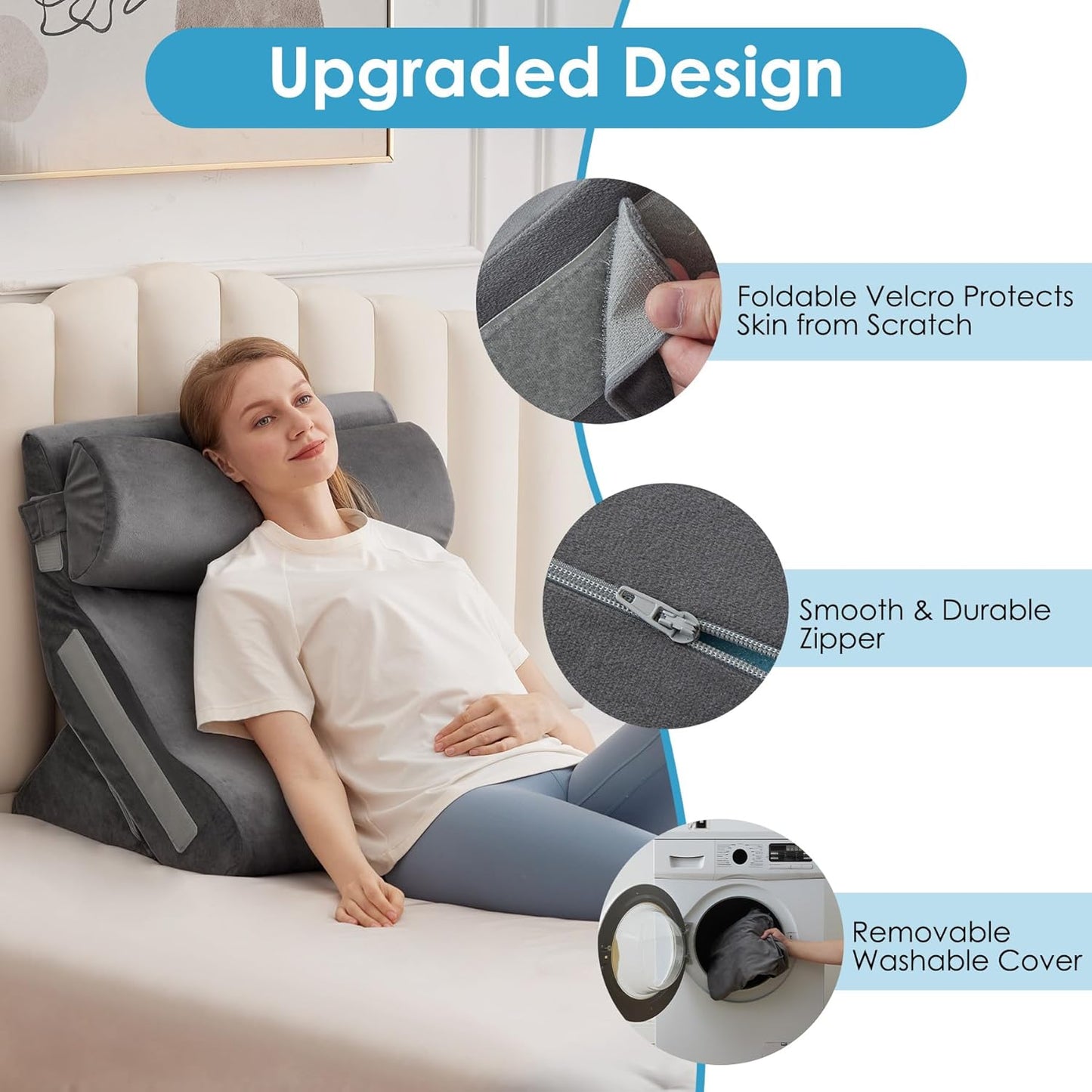 MEGCXIT Wedge Pillow Set for After Surgery, Bed Wedge, 3PCS, White/Grey