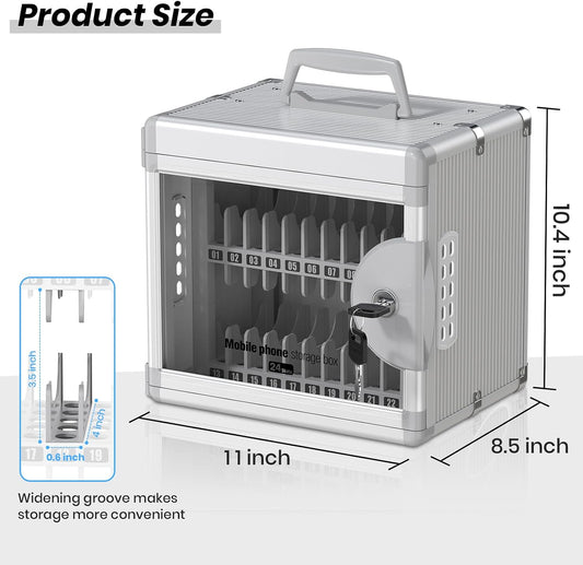 Glosen 24 Slots Cell Phone Locker with Key for Classroom, Phone Storage Box | Portable with Handle, Wall Mounted, Type-C Charging Holes, Sturdy Aluminum Alloy, For School, Office