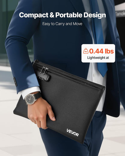 VEVOR Fireproof Document Bag, 1832 ℉ Heat Insulated Fireproof & Waterproof Bag, Portable Multi-Layer File Storage Security Organizer Home Office Travel Use, for Passports, Important Documents, Files