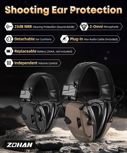 ZOHAN Electronic Shooting Earmuffs Built in Ambient Sound Amplifier, Hearing Protection for Shooters, NRR 23dB Noise Reduction, Ideal Gun Range Ear Protection Headphones for Hunting-Black&Purple