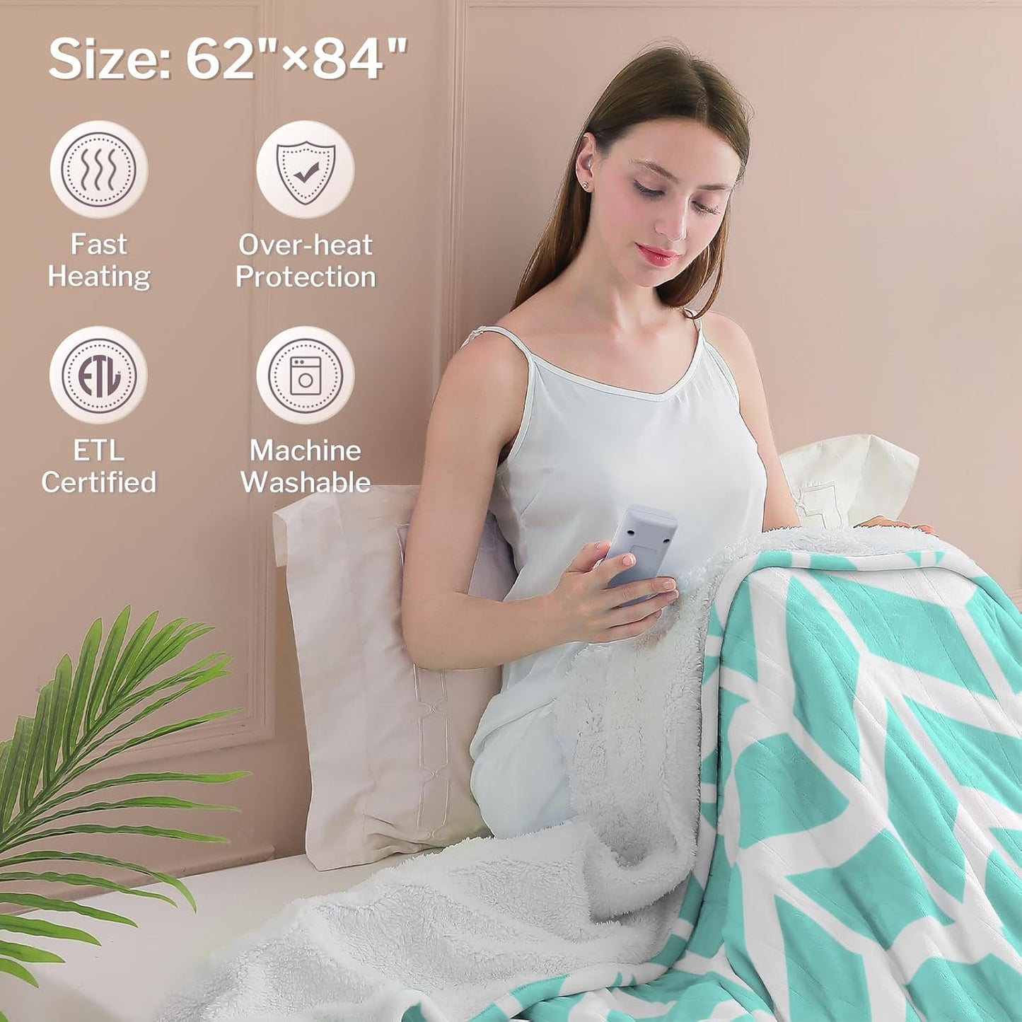 VENTIMI Electric Blanket Heated Throw, 50" x 60" Heated Blanket with 5 Heat Levels & 3 Hours Auto Off, Fast Heating Blankets with ETL & FCC Certification, Grey