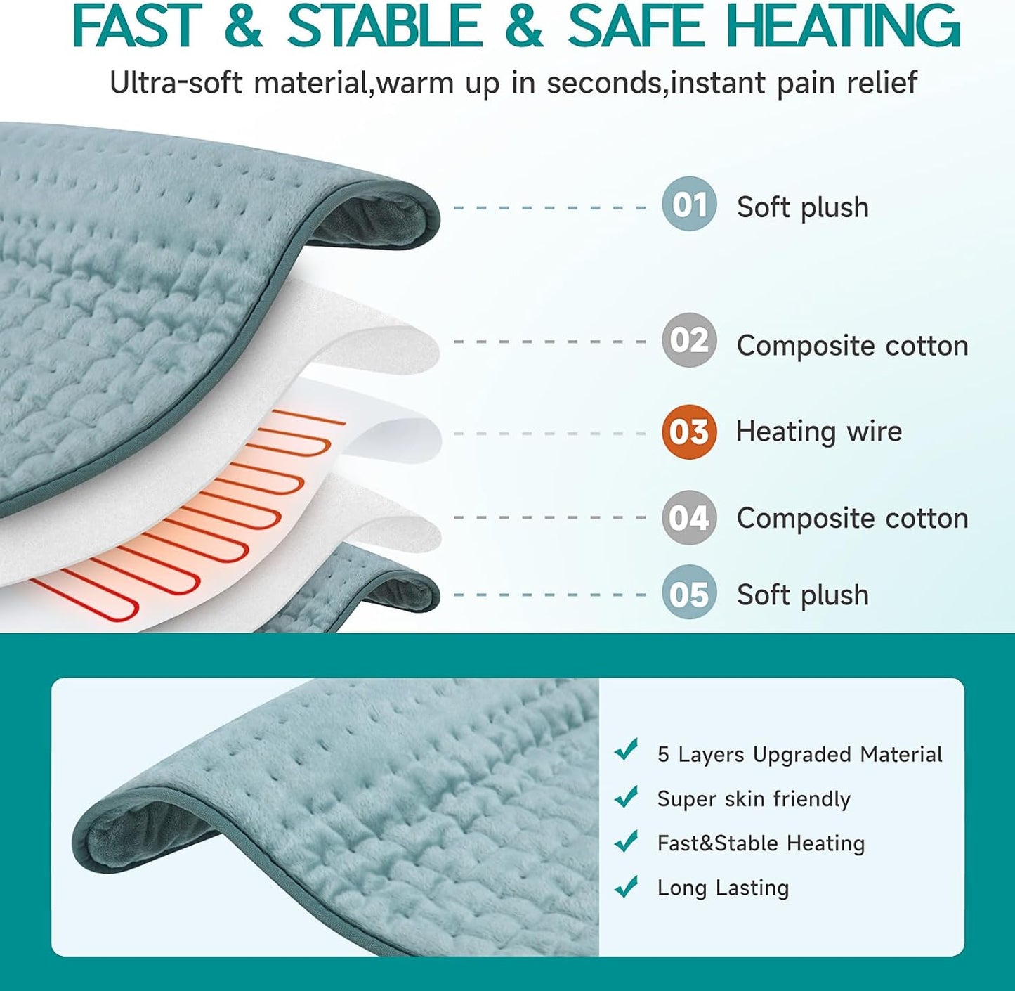 Heating Pad for Period Cramps, Heating Pad for Back/Neck/Shoulder Muscle Pain, 6 Heating & 4 Timer Setting, Auto Shut Off, Dry/Moist Heat & Machine Washable, Birthday Christma s Gifts for Women Mom