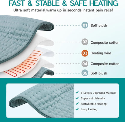 Heating Pad for Period Cramps, Heating Pad for Back/Neck/Shoulder Muscle Pain, 6 Heating & 4 Timer Setting, Auto Shut Off, Dry/Moist Heat & Machine Washable, Birthday Christma s Gifts for Women Mom