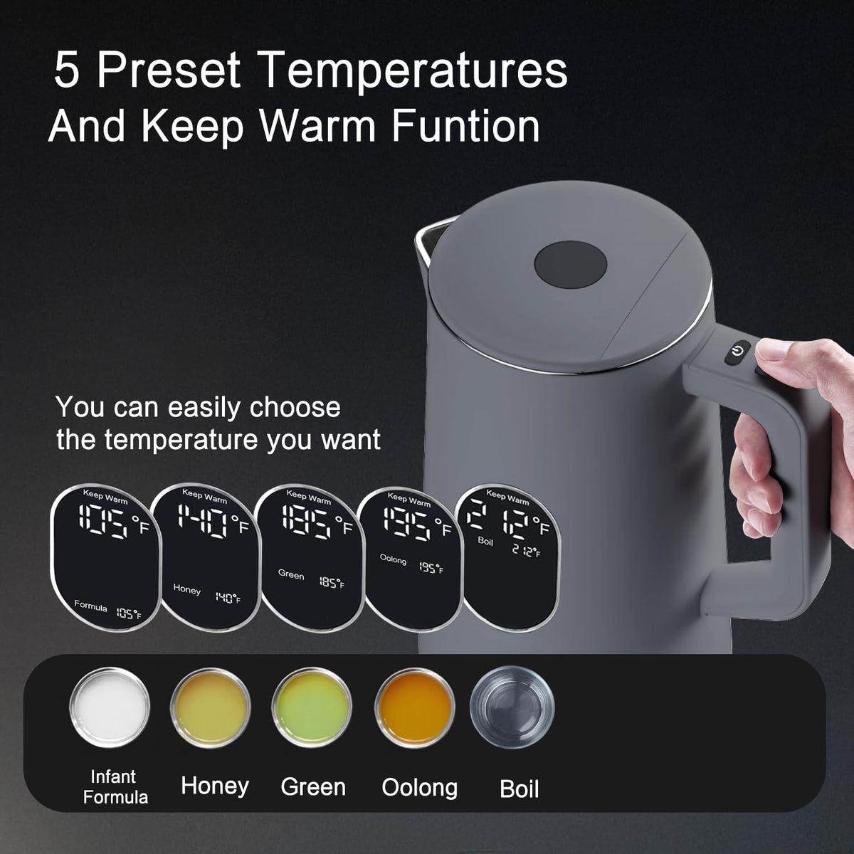 1.5L Electric Kettle Temperature Control, Green