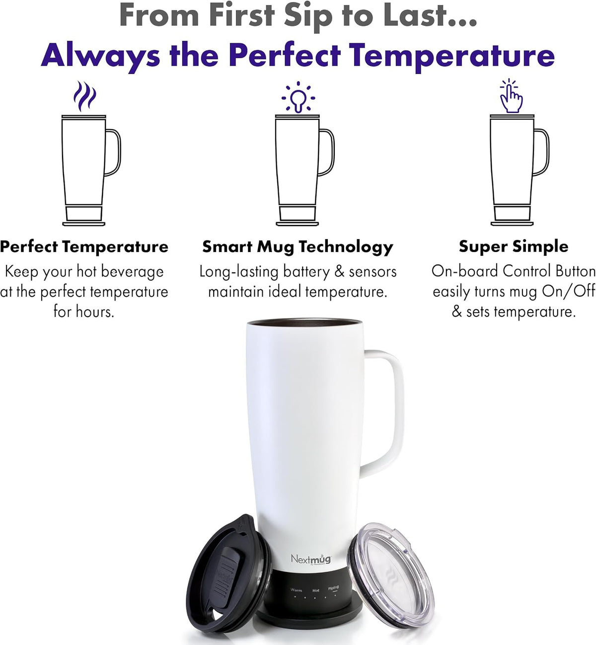 Nextmug Go - Temperature-Controlled, Self-Heating Travel Mug