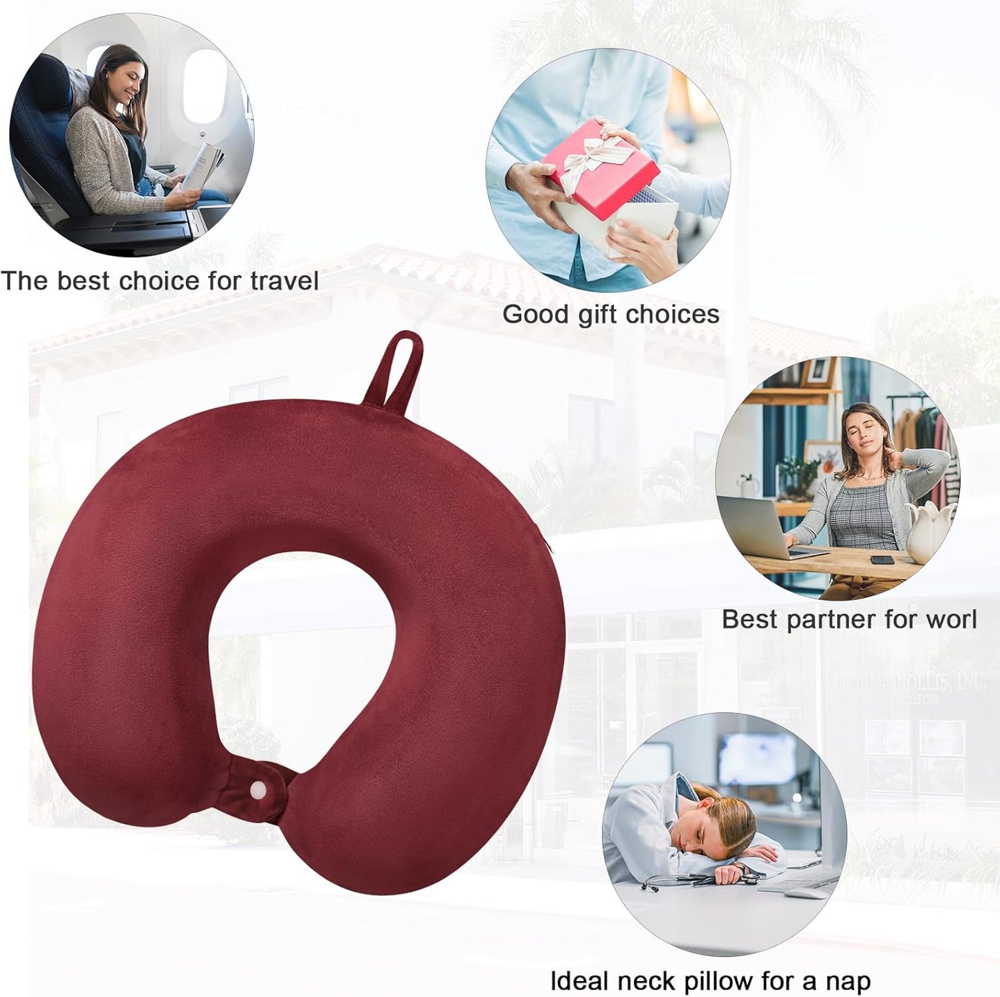 Neck Pillows for Sleeping Travel Pink Travel Pillow Comfortable U Shape Memory Foam Pillows Neck and Head Support Portable Travel Neck Pillow Suitable for Planes, Trains, Self-Driving Cars