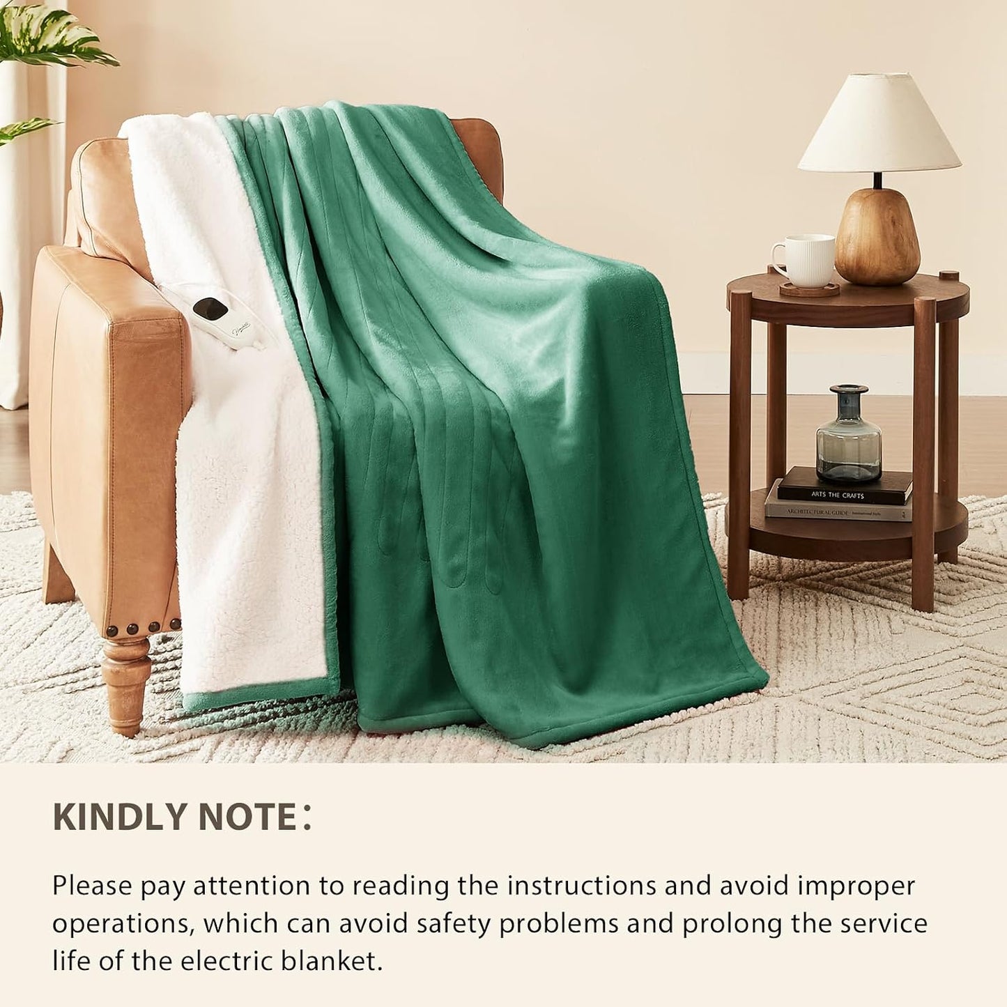 Homemate Heated Blanket Electric Throw - 50"x60" Heating Blanket Throw 1/2/4/6/8 Hours Auto-Off 10 Heat Level Over-Heat Protection Flannel Sherpa ETL Certification