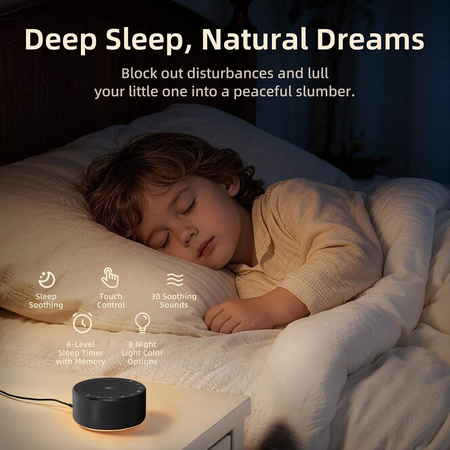 Kipcush White Noise Machine for Baby & Adults, 30 Soothing Sounds, Soft Non-Glare Nursery Lamp, 8 Color Night Lights, Memory Function (Angel V1 White, Standard)