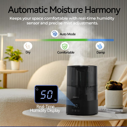 ROSEKM Humidifiers for Bedroom (1.1L), Small Cool Mist Humidifier for Home Plant and Baby Nursery, Quiet Ultrasonic Humidifier with 360° Nozzle, Auto Shut-Off, Filterless, Black