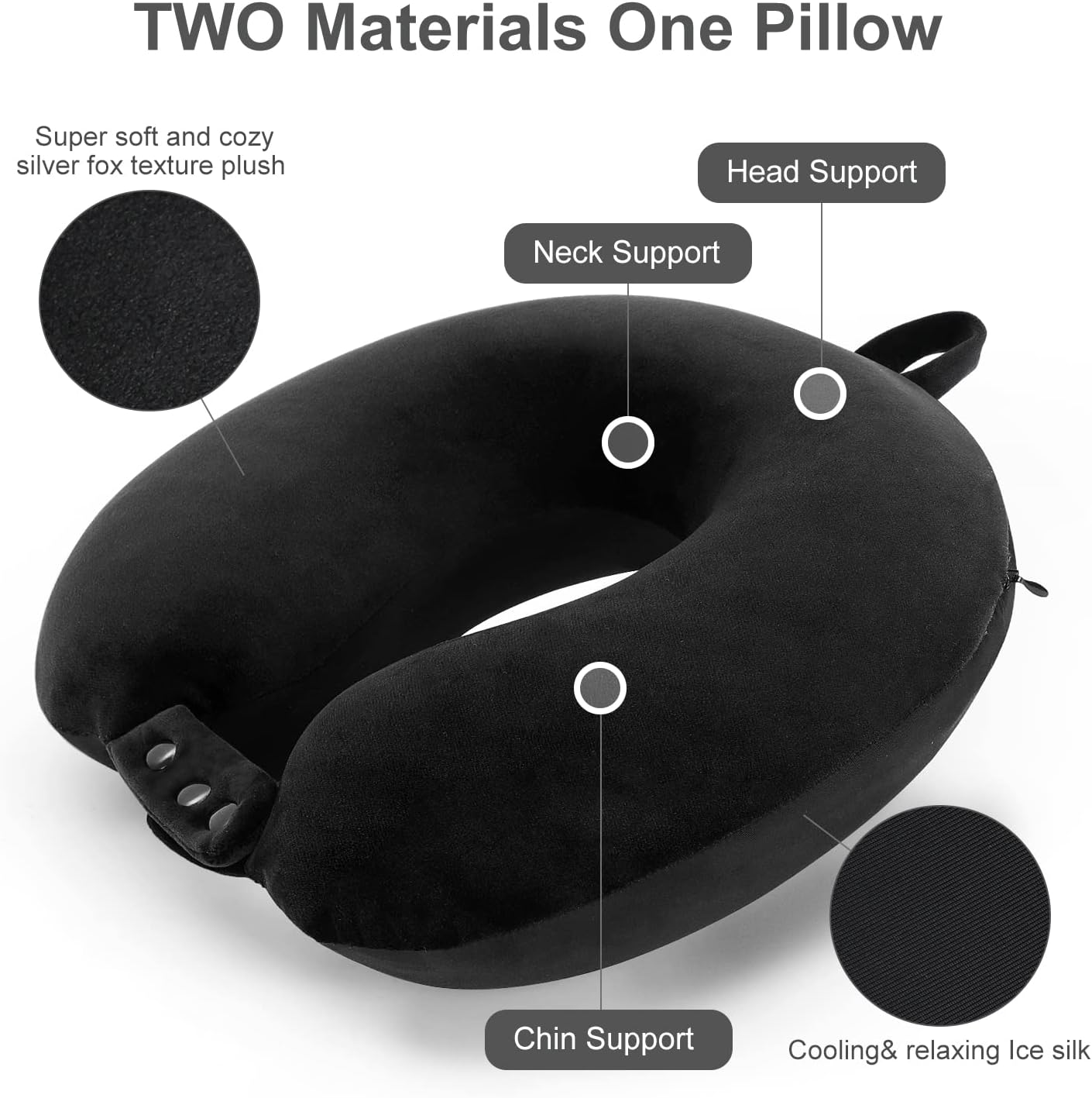 TALLGO Travel Pillow, Best Memory Foam Neck Pillow Head Support Soft Pillow for Sleeping Rest, Airplane Car & Home Use (Black)