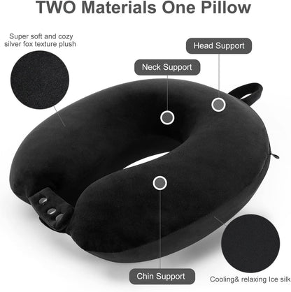 TALLGO Travel Pillow, Best Memory Foam Neck Pillow Head Support Soft Pillow for Sleeping Rest, Airplane Car & Home Use (Black)