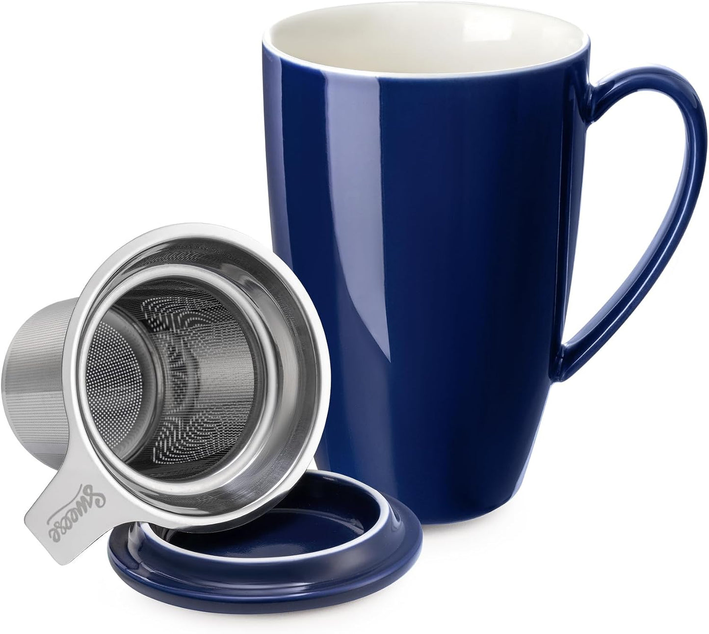 Sweese 15oz Porcelain Tea Mug with Infuser and Lid – Microwave Safe, Ergonomic Handle, Lead-Free Glaze, for Loose Leaf Tea