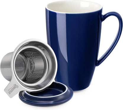 Sweese 15oz Porcelain Tea Mug with Infuser and Lid – Microwave Safe, Ergonomic Handle, Lead-Free Glaze, for Loose Leaf Tea