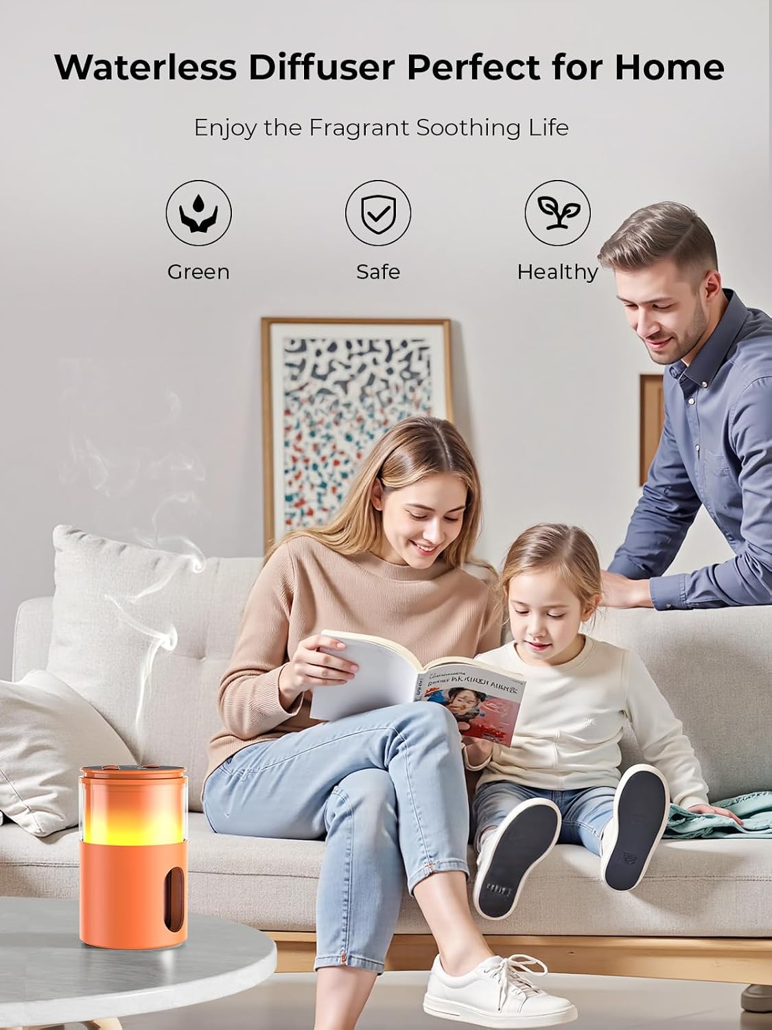 Waterless Essential Oil Diffuser: 𝟗 𝐂𝐨𝐥𝐨𝐫𝐬 𝐋𝐄𝐃 Scent Diffuser for Home&Car&Office - Portable Diffuser with 48H Battery, 4 Timers & 3 Mist Levels, Carbon Black