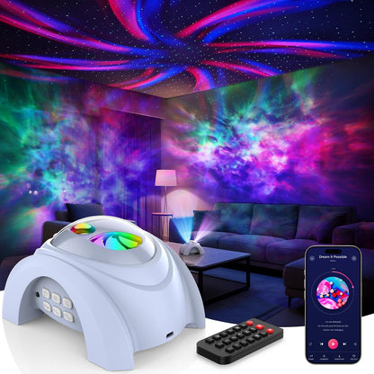 Rossetta Dual Lens Galaxy Projector, Star Projector for Bedroom with 58 Light Effects, Night Light Projector with White Noise & Bluetooth Speaker, Remote Timer, Room Decor Gift for Kids Adults Teens