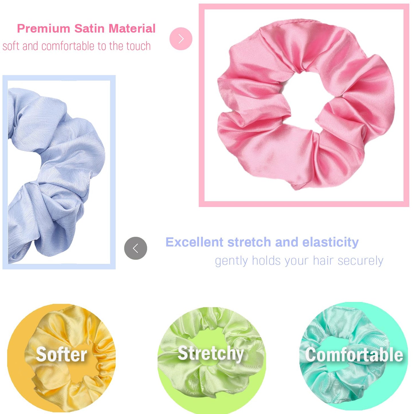 IVARYSS Satin Scrunchies for Women, Soft Than Silk for Hair, Fashion Ties and Bands for Thin | Thick Hair Styling, 16 Pack (Neutral Color)