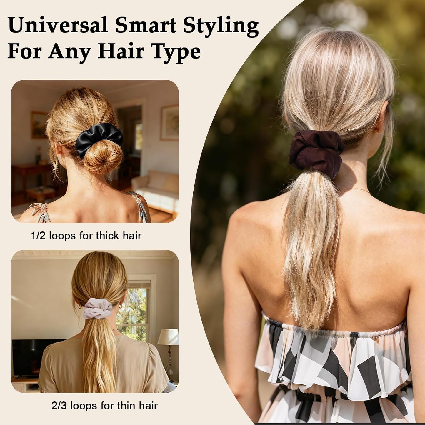 Satin Scrunchies for Women – 8PCS Blush & Brown Silk Hair Ties Set – No Crease, Frizz-Free, Gentle Elastic Hair Bands, Soft & Stylish Everyday Hair Accessories Gifts