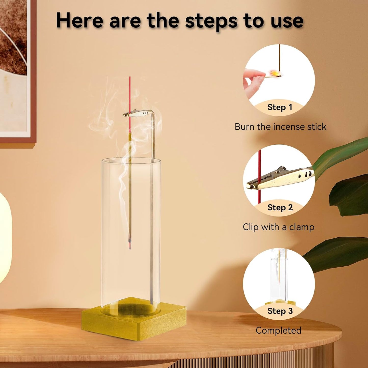 1 Pack Incense Holder for Sticks, Insence-Stick Holder Ash Catcher with Removable Glass [Anti-Ash Flying], Mess-Free Incense Burner Holder, Perfect for Meditation Yoga Relaxation, Home Decor
