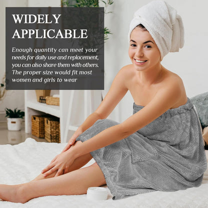 Tigeen 4 Pcs Spa Wraps for Women Waffle Spa Robe with Pocket Adjustable Closure Lightweight Towel Wraps for Bath Shower(Black)