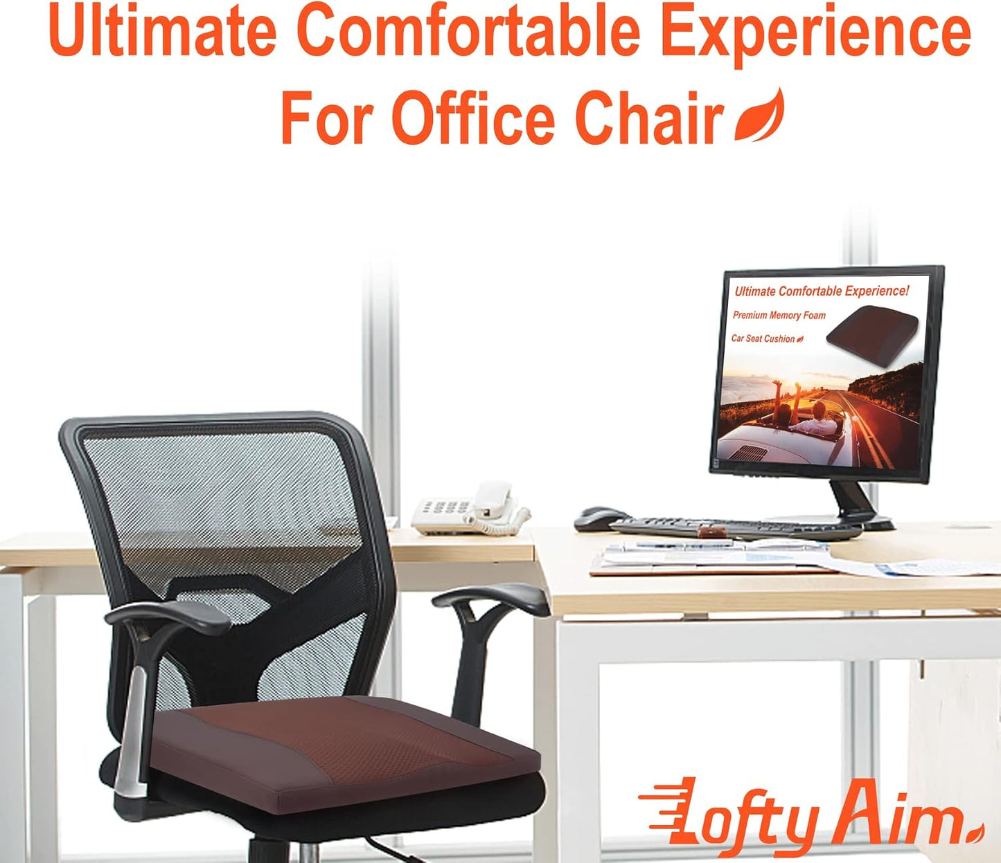 Lofty Aim Car Seat Cushion, Comfort Memory Foam Car Cushions for Driving - Sciatica & Lower Back Pain Relief, Driver Seat Pillow for Auto, Office Chair, Wheelchair - Black