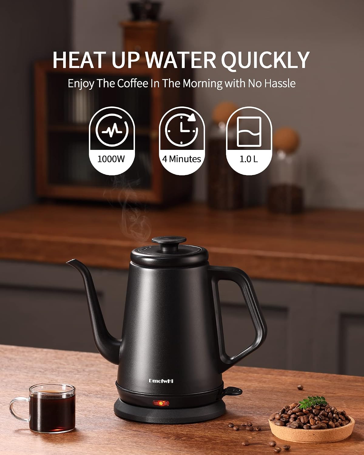 DmofwHi Gooseneck Electric Kettle(1.0L), 100% Stainless Steel BPA Free Classic Pour Over Coffee Kettle | Tea Kettle - Green