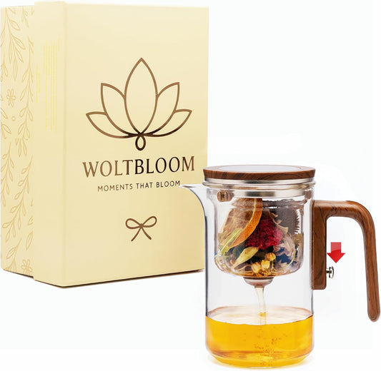 Enchanti Glass Teapot with Infuser - Magic Tea Pot for Loose Leaf Tea - Borosilicate Glass Tea Maker with Heat-Resistant Handle - Gift Box & Writable Card - 800ML (27oz)