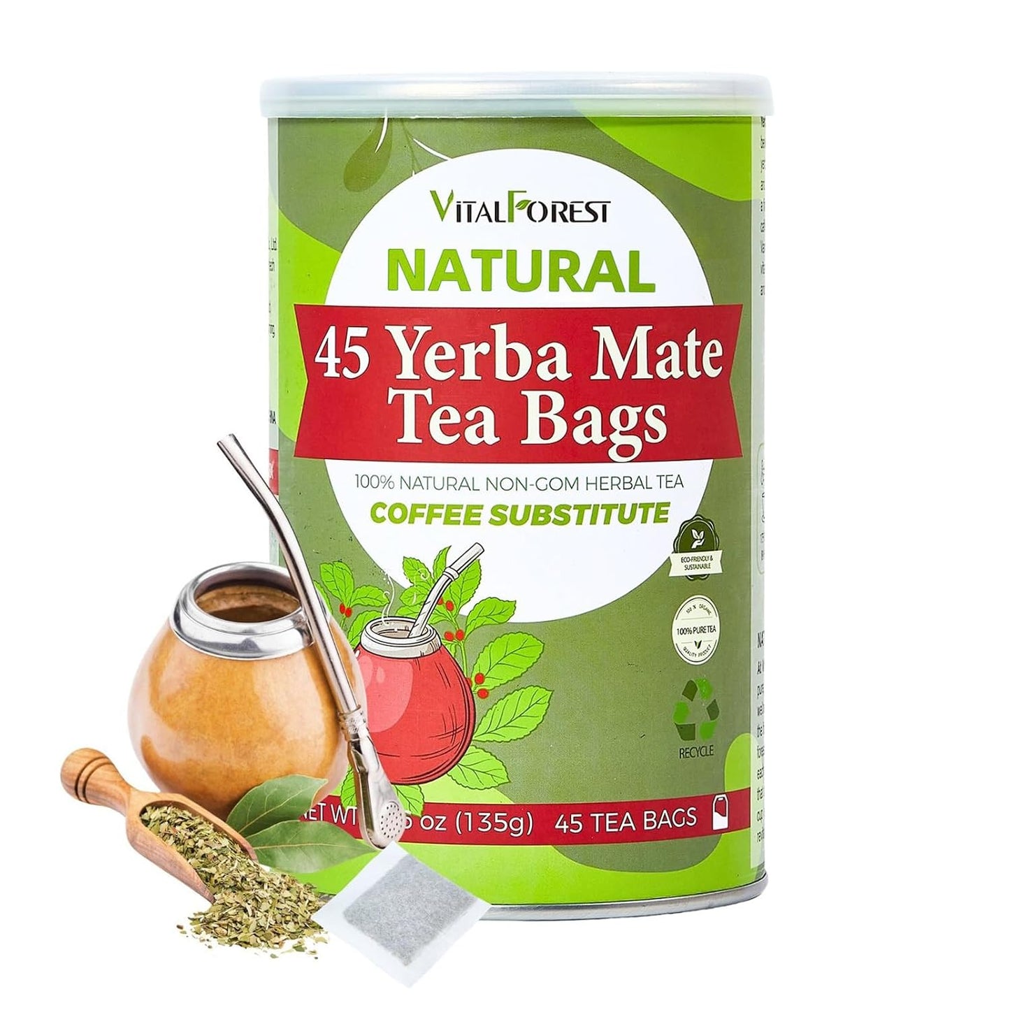 60 Lemon Balm Tea Bags - VitalForest Dried Lemon Balm Leaves Tea -1.5g/Bags, Calming Herb, Stress Relief & Sleep Support, Non-GMO, Caffeine-Free