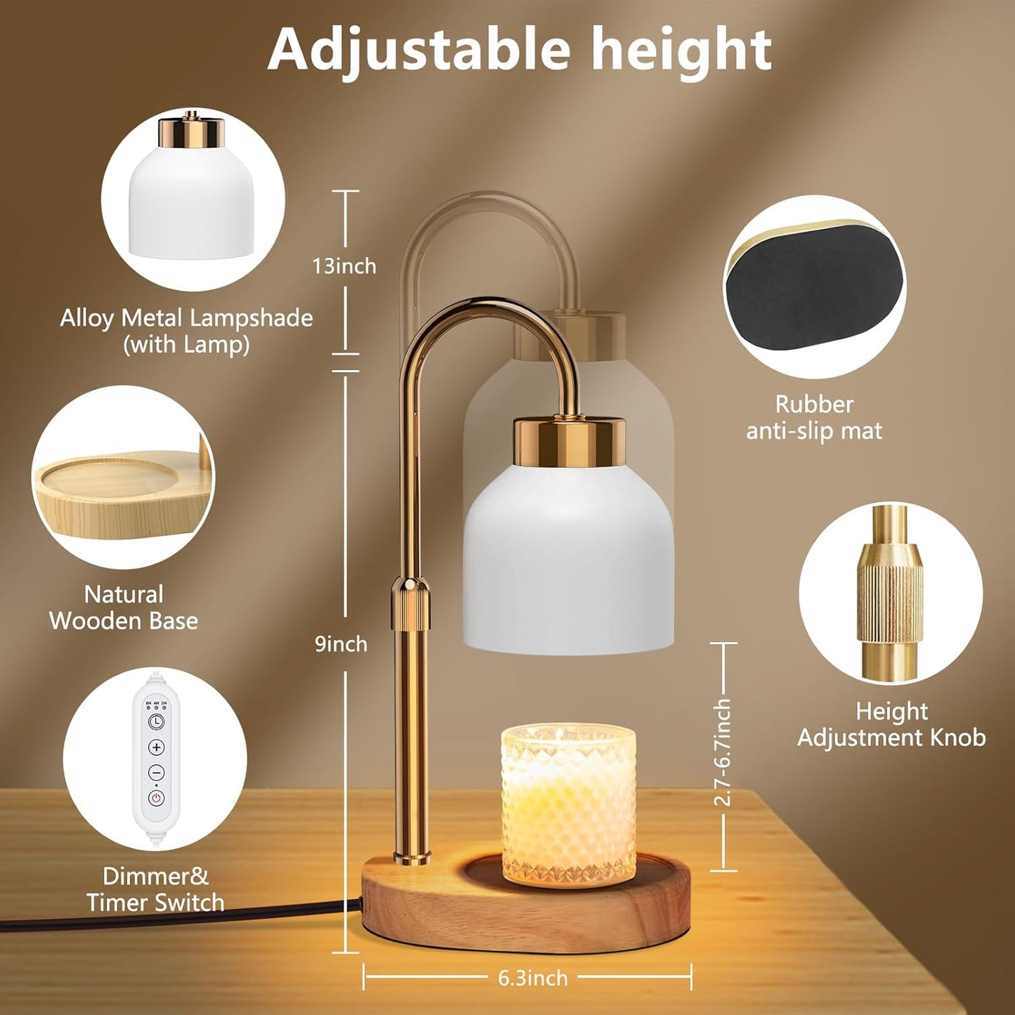 Candle Warmer Lamp with Timer and Dimmer, Height and Brightness Adjustable, Black Electric Wax Warmer for Women Mom, Best Birthday and House Warming Gift New Home Decor