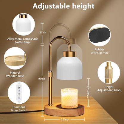 Candle Warmer Lamp with Timer and Dimmer, Height and Brightness Adjustable, Black Electric Wax Warmer for Women Mom, Best Birthday and House Warming Gift New Home Decor