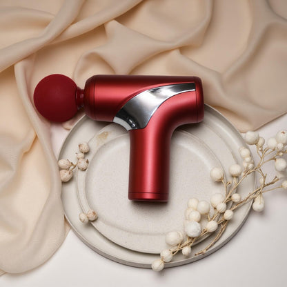 Mini Massage Gun, Handheld Deep Tissue Massager with 6 Speeds, Quiet Portable Palm Massager for Muscle Relaxation, Includes 4 Massage Heads, USB-C Rechargeable, Red & Black (Red)