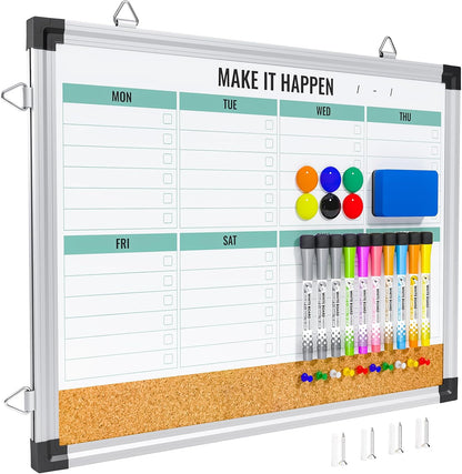 Marsrock Weekly Dry Erase Board, 17"x13", Double Sided, Colorful