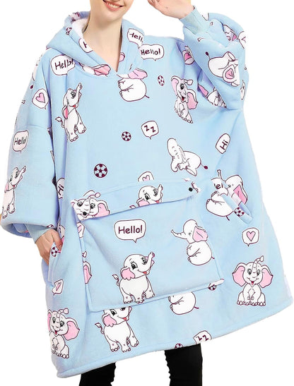 KFUBUO Wearable Blanket Hoodie for Adults Sherpa All Patterns Cat Oversized Sweatshirt Blanket with Pockets for Women