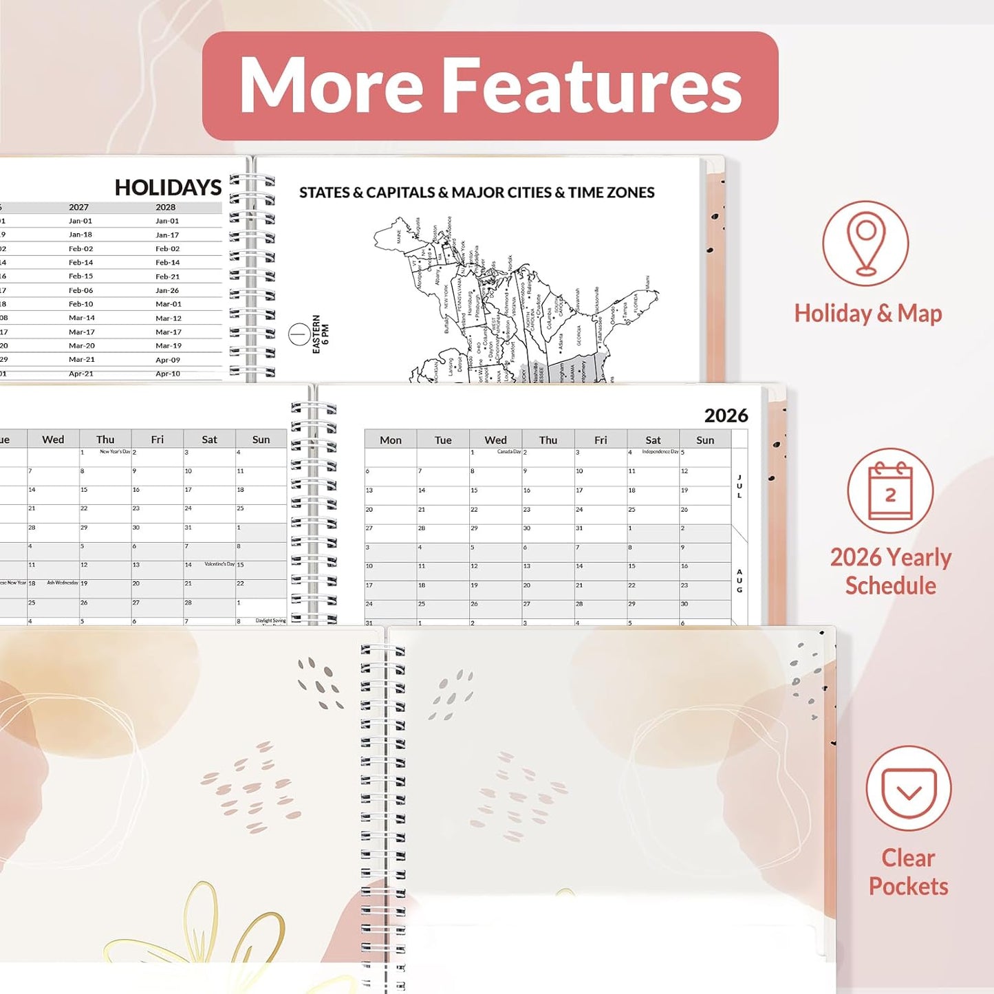 SUNEE Academic Planner 2026-2027 – Weekly & Monthly Planner, July 2026 to June 2027, 6.4"x8.3", Thick Paper, Tabs, Pockets, Bookmark, Spiral-Bound, Student Teacher Organizer, Black