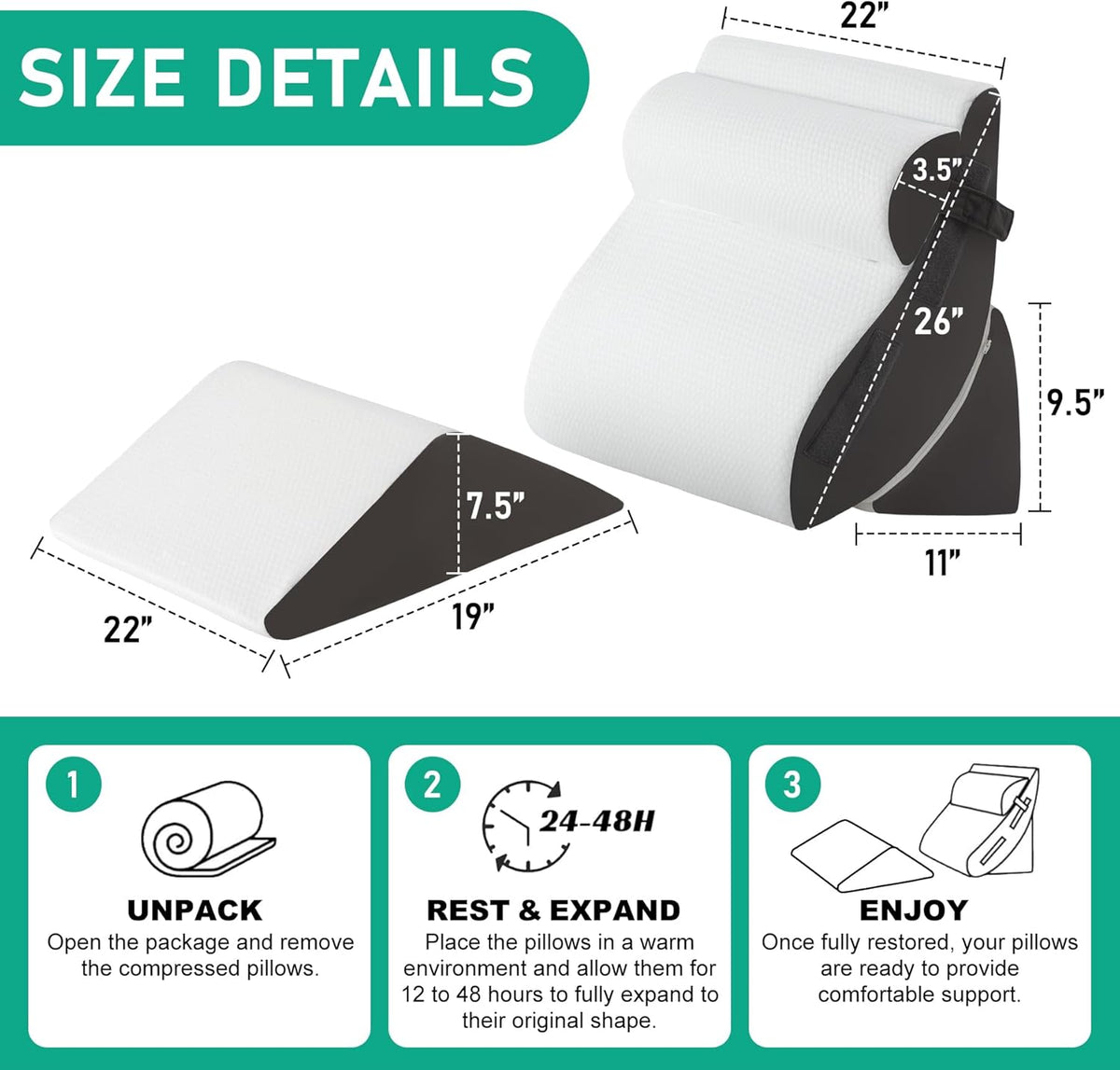 4PCS Wedge Pillow Set for After Surgery, White/Grey