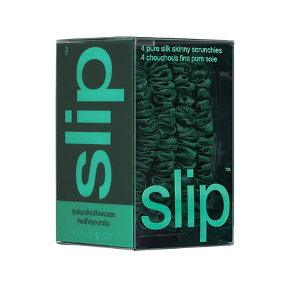 Slip Silk Hair Ties — Skinny Silk Black Scrunchies, No Damage, No Crease, Anti-Breakage |100% Mulberry Silk | All Hair Types | Made with Proprietary Slipsilk™ | Set of 4