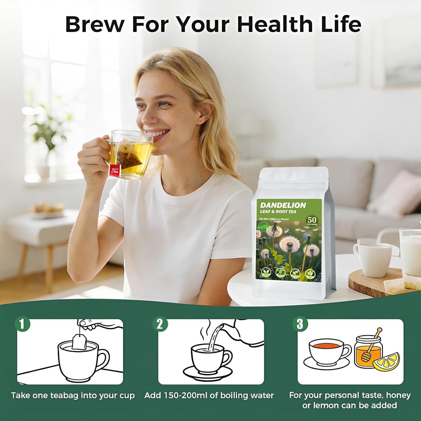 50 Bags Premium Natural Hibiscus Tea, 100% Pure Organic Hibiscus Flowers Herbal Tea, Caffeine-Free, Rich in Natural Goodness and Flavor, No Sugar, Gluten-Free, Vegan