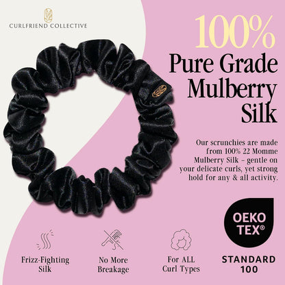 Silk Scrunchies for Women Ponytail Holders – Oversized Mulberry Silk Scrunchies – Extra Large No Damage Hair Ties for Curly, Thick, and Thin - Hair Accessories for Women – Black, XL By Curlfriend