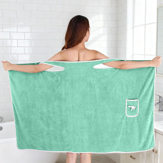 Women's Wearable Towel Bathrobe,Plus Size Wearable Shower Skirt,Quick Dry Absorbent Bath Towel for Comfortable Home Spa Body,Green, 53x31in/50-70kg