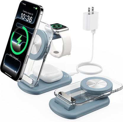 Mukiya 3 in 1 Magnetic Wireless Charging Station for Apple Devices