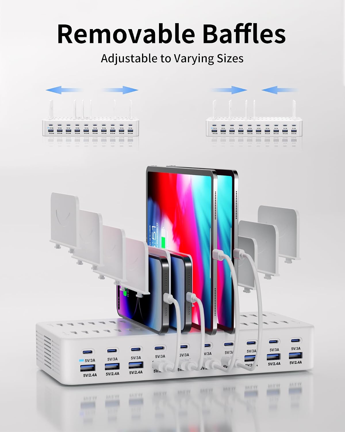 20-Port 270W Charging Station for Multiple Devices, USB Charger Station
