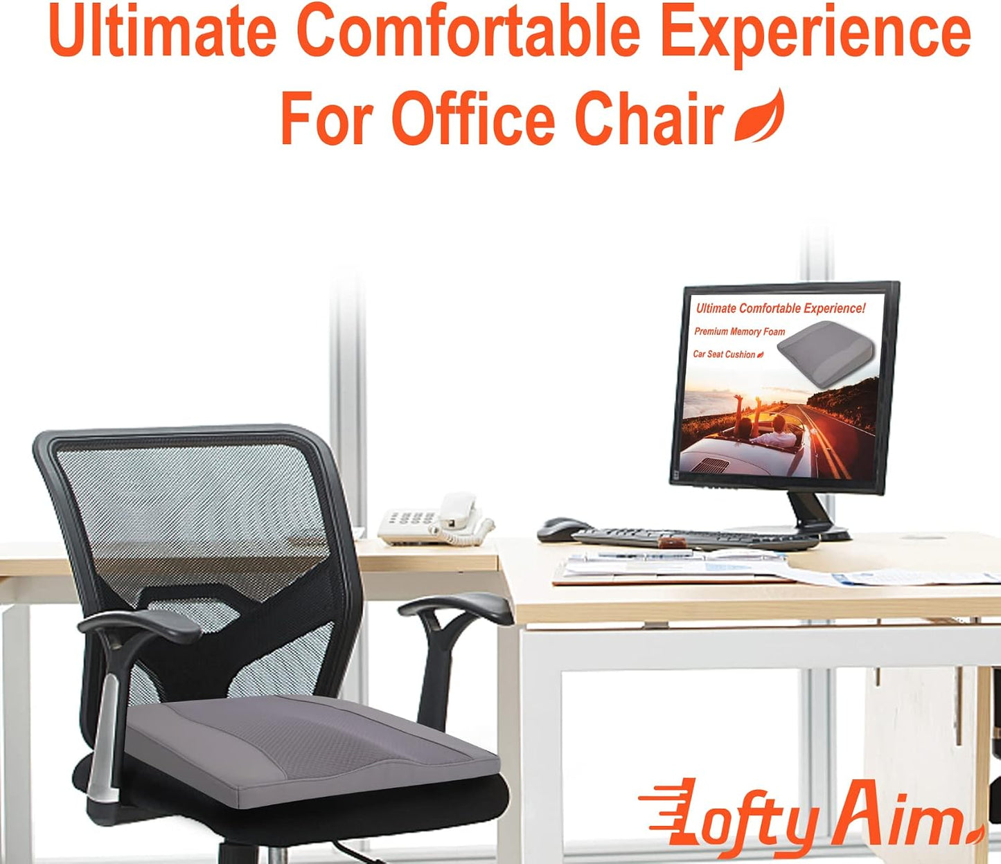 Lofty Aim Car Seat Cushion, Comfort Memory Foam Car Cushions for Driving - Sciatica & Lower Back Pain Relief, Driver Seat Pillow for Auto, Office Chair, Wheelchair - Black