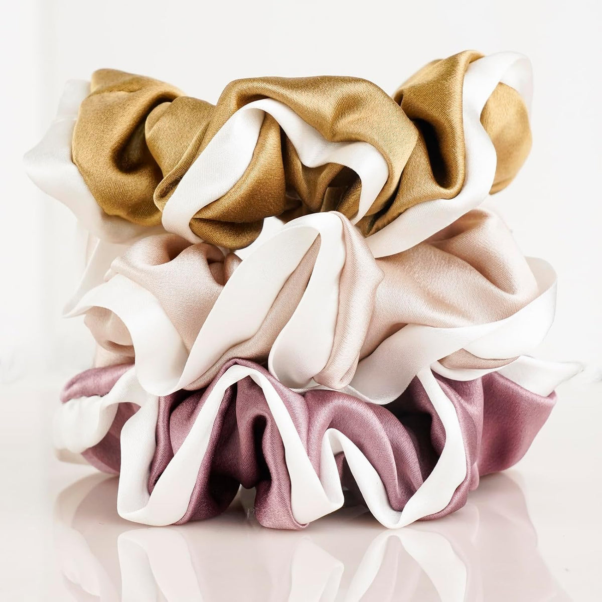 Silk Scrunchies for Hair 100% Mulberry Silk Hair Ties 3 Pack(Black, Navy Blue, Emerald)
