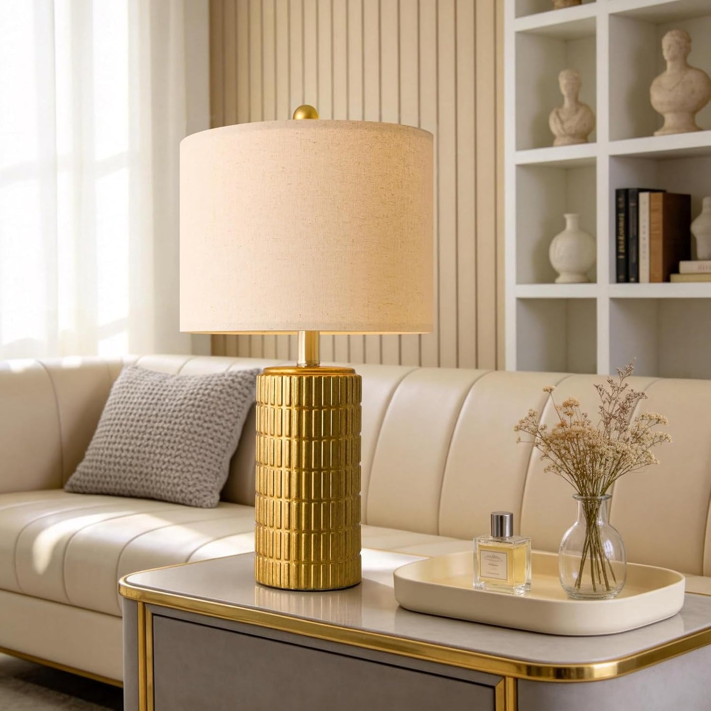 PoKat 20.75" Small Modern Ceramic Table Lamps Set of 2 for Bedroom, White Bedside Lamps for Night Stands, Farmhouse Desk Home Decor Gift Nightstand Table Lamps for Living Room End Table Beige