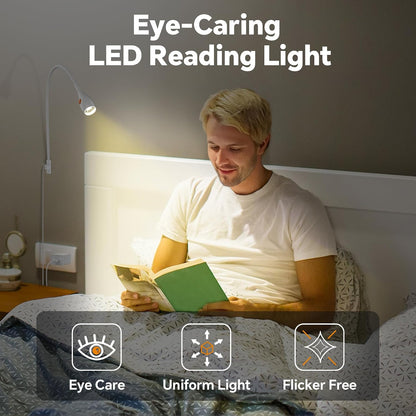 Wall Mounted Reading Light, Minimalist Headboard Mount Book Light, Dimmable LED with Lamp Head Switch Reading Lamp, USB-C Powered, CRI 95+ (4000K + Amber Nightlight) (Black)