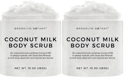 Brooklyn Botany Coconut Milk Body Scrub - Moisturizing and Exfoliating Body, Face, Hand, Foot Scrub - Fights Stretch Marks, Fine Lines, Wrinkles - Great Gifts for Women & Men - 10 oz