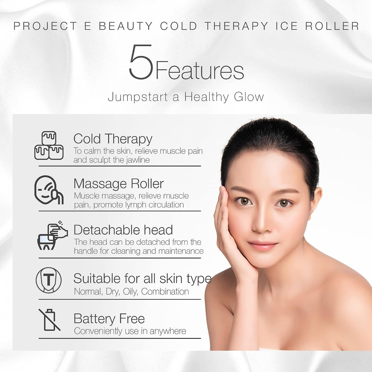 The Ice Roller by Project E Beauty | Cryotherapy Treatment | Facial Massage | Reduce Under Eye Puffiness, Dark Circles | Muscle Soreness Pain Relief Redness