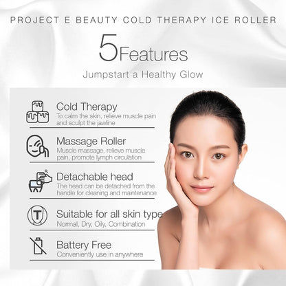 The Ice Roller by Project E Beauty | Cryotherapy Treatment | Facial Massage | Reduce Under Eye Puffiness, Dark Circles | Muscle Soreness Pain Relief Redness