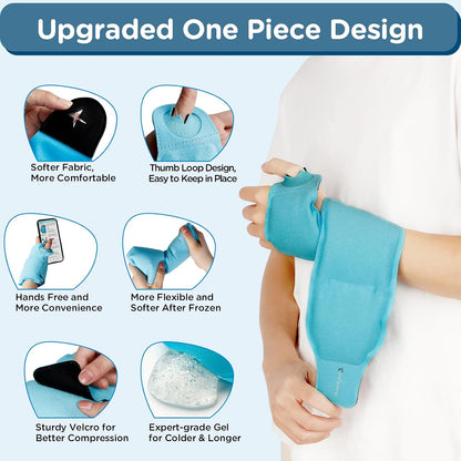 Comfytemp Wrist Ice Pack Wrap Carpal Tunnel Relief Wrist Brace, 2 Packs, FSA Eligible HSA, Gel Ice Packs for Injuries Reusable Wrap for Hand Pain, Hot Cold Compress Hand Brace, Men Women Recovery Item