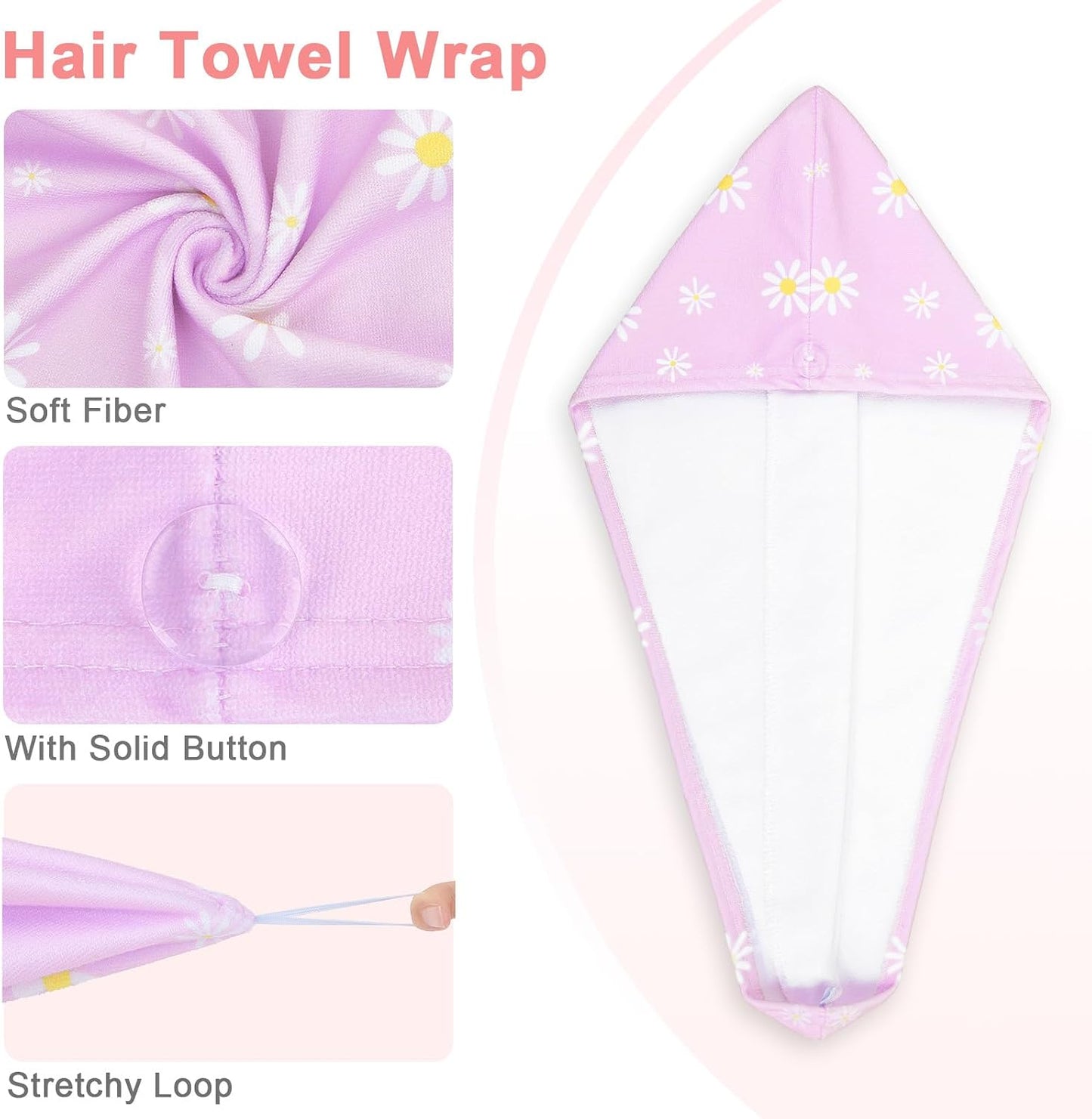 Unicorn Castle Microfiber Hair Towel for Kids 2Pack Hair Wrap Towels Absorbent Hair Drying Towel Wrap Hair Turbans for Curly Thick Hair, Pink White Strawberry