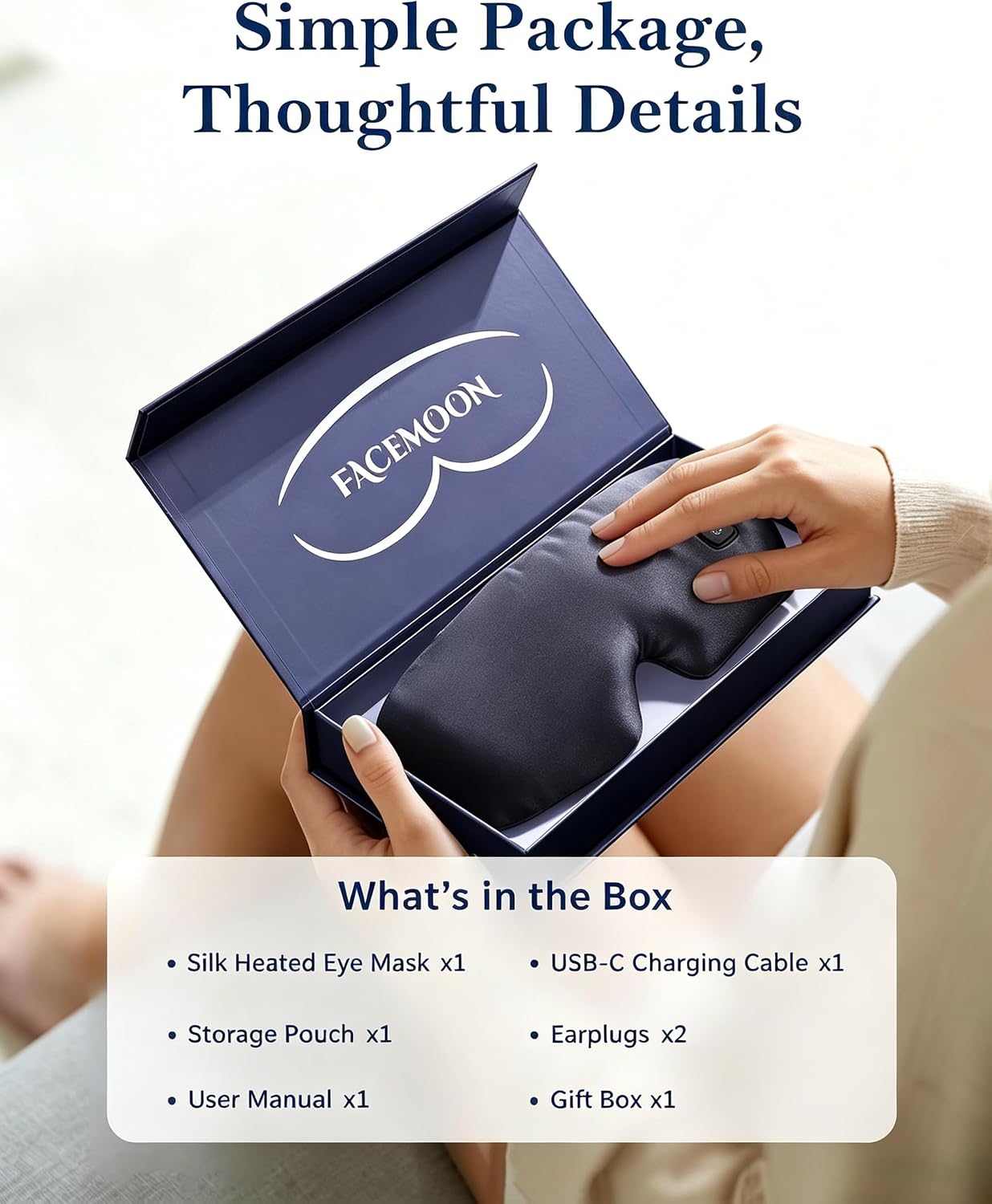 Heated Eye Mask for Dry Eyes, Silk Cordless Moist Warm Eye Compress, FSA Eligible HSA, Rechargeable & Washable, Soothing Relief for Migraine & Tired Eyes, Ideal for Home, Bedtime & Travel, Gray